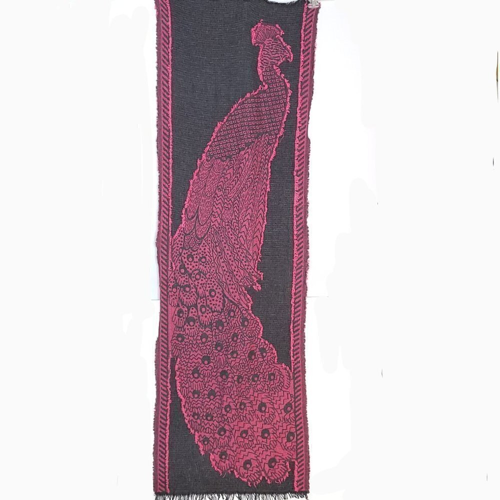 Wool Blend Unique Pink Grey Super Soft Very Long Peacock Scarf Stocking Stuffer